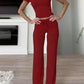 Women's Casual Solid Color T-Shirt & Straight Leg Pants Set