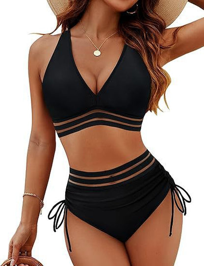 ⏰2026 Summer Hot Sale 60% OFF⏳High Waisted Tummy Control Color Block Bikini Set With Free Sunglass🕶️