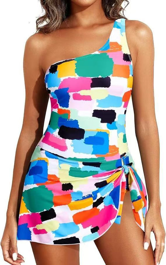 ⛱️LAST DAY SPECIAL SALE 70% OFF!!💖 👙One Shoulder Skirted One Piece Swimsuit