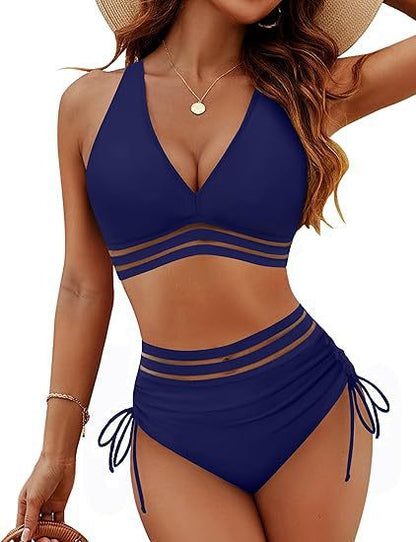 ⏰2026 Summer Hot Sale 60% OFF⏳High Waisted Tummy Control Color Block Bikini Set With Free Sunglass🕶️