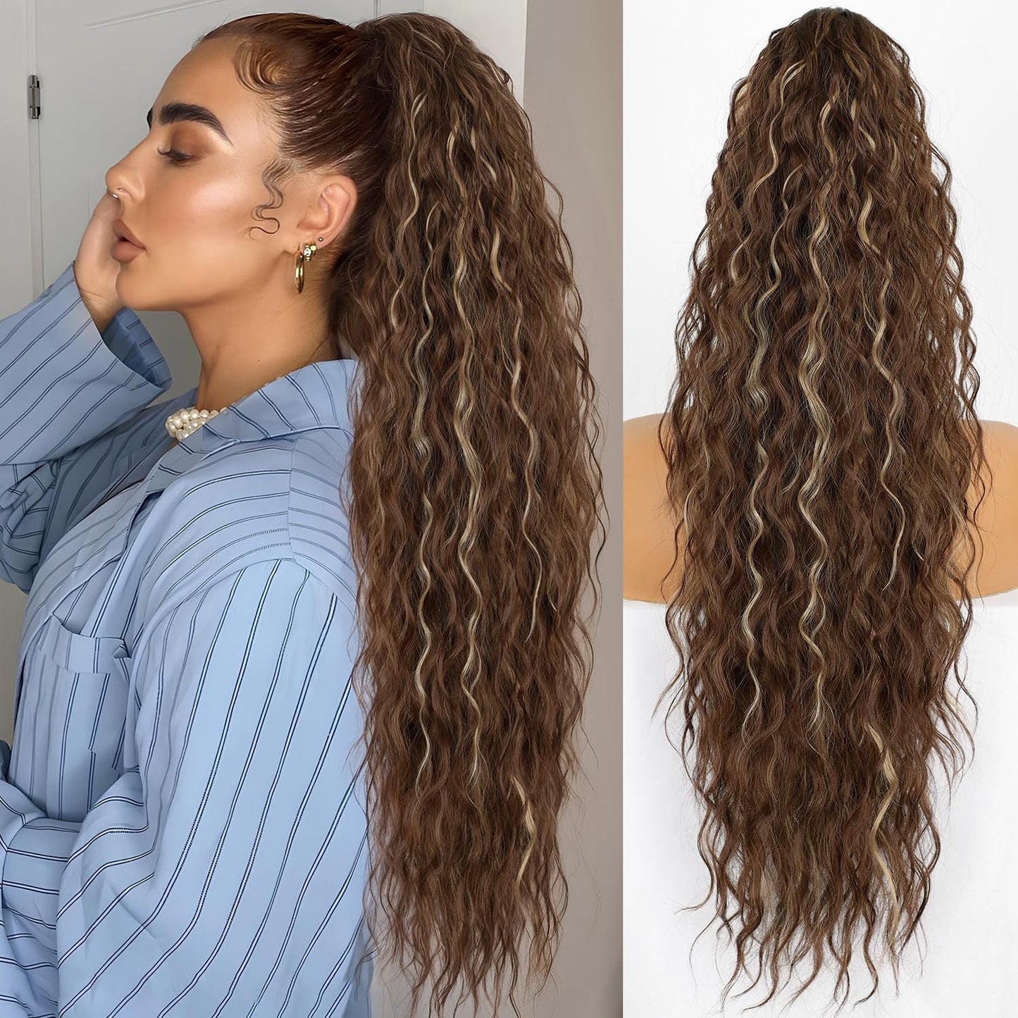💜2026 NEW IN £12.99!!⚡50K+ SOLD! 💜Curly Wavy Frizzy Hair Extension with Ponytail
