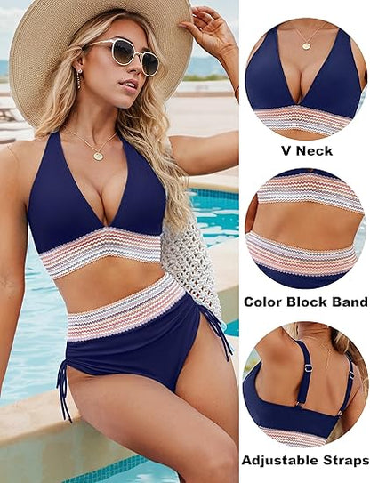 🔥LAST DAY SPECIAL PRICE: ￡11.99!!💥-👙2025 High Waisted Tummy Control Color Block Bikini Sets