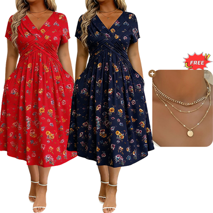 🔥LAST DAY SALE ONLY￡15.99!!🌿Women's V-Neck Floral Print Dress with Twist Waist