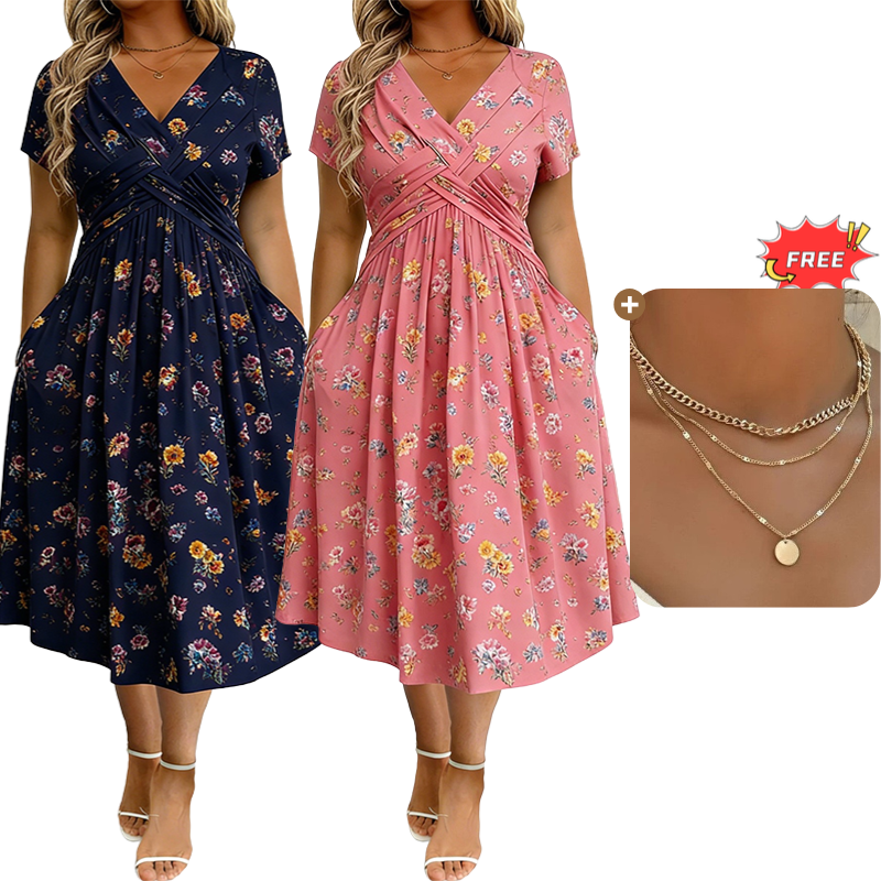 🔥LAST DAY SALE ONLY￡15.99!!🌿Women's V-Neck Floral Print Dress with Twist Waist