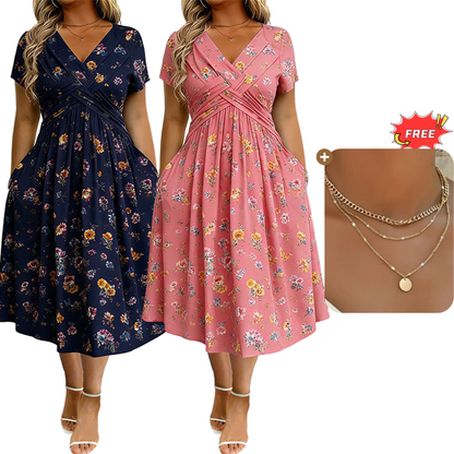 🔥LAST DAY SALE ONLY￡15.99!!🌿Women's V-Neck Floral Print Dress with Twist Waist