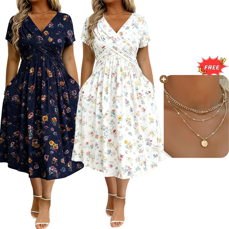🔥LAST DAY SALE ONLY￡15.99!!🌿Women's V-Neck Floral Print Dress with Twist Waist