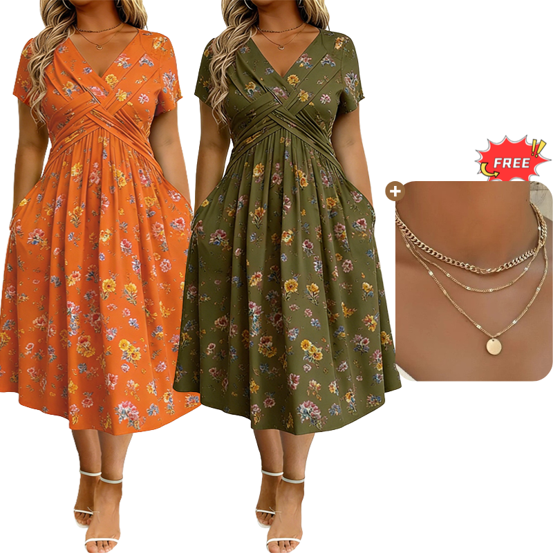 🔥LAST DAY SALE ONLY￡15.99!!🌿Women's V-Neck Floral Print Dress with Twist Waist