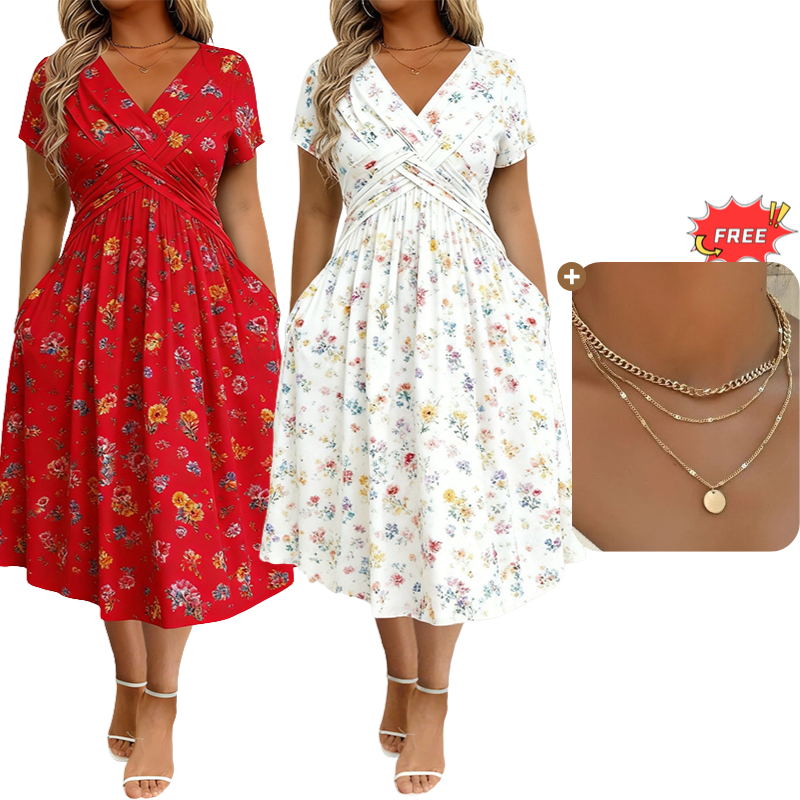 🔥LAST DAY SALE ONLY￡15.99!!🌿Women's V-Neck Floral Print Dress with Twist Waist