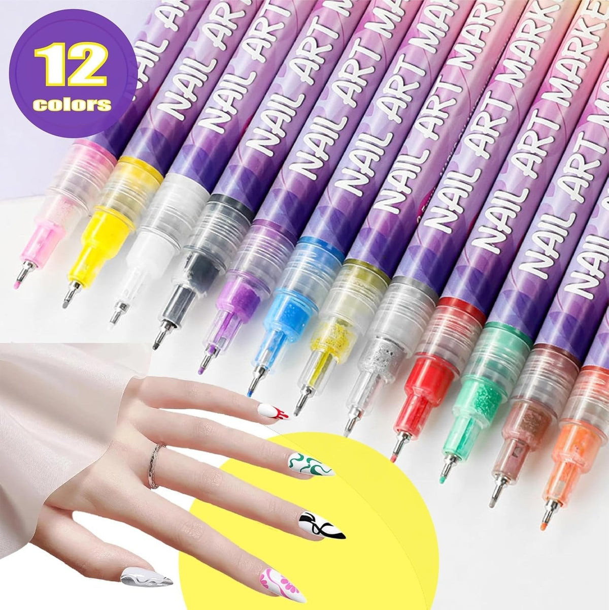 🎁LAST WEEK SPECIAL PRICE: £9.99!!⚡50K+ SOLD!🎨💅12 Colors Nail Art Pens Set