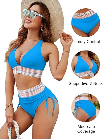 🔥LAST DAY SPECIAL PRICE: ￡11.99!!💥-👙2025 High Waisted Tummy Control Color Block Bikini Sets