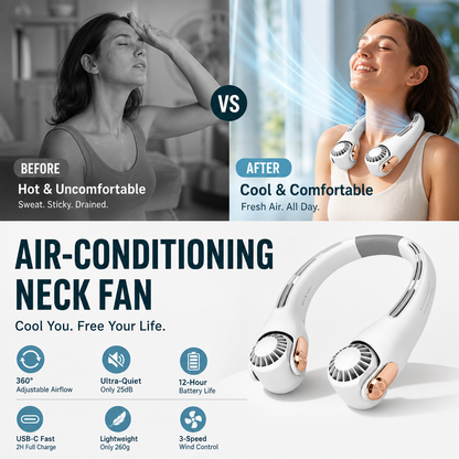 🔥LAST DAY SALE £12.99!!⚡50K+ SOLD!🍃❄️Neck Air Conditioner Fan – Ultra‑quiet, 360° rotating, 3 speeds. Hands‑free cooling, long battery. Summer essential!