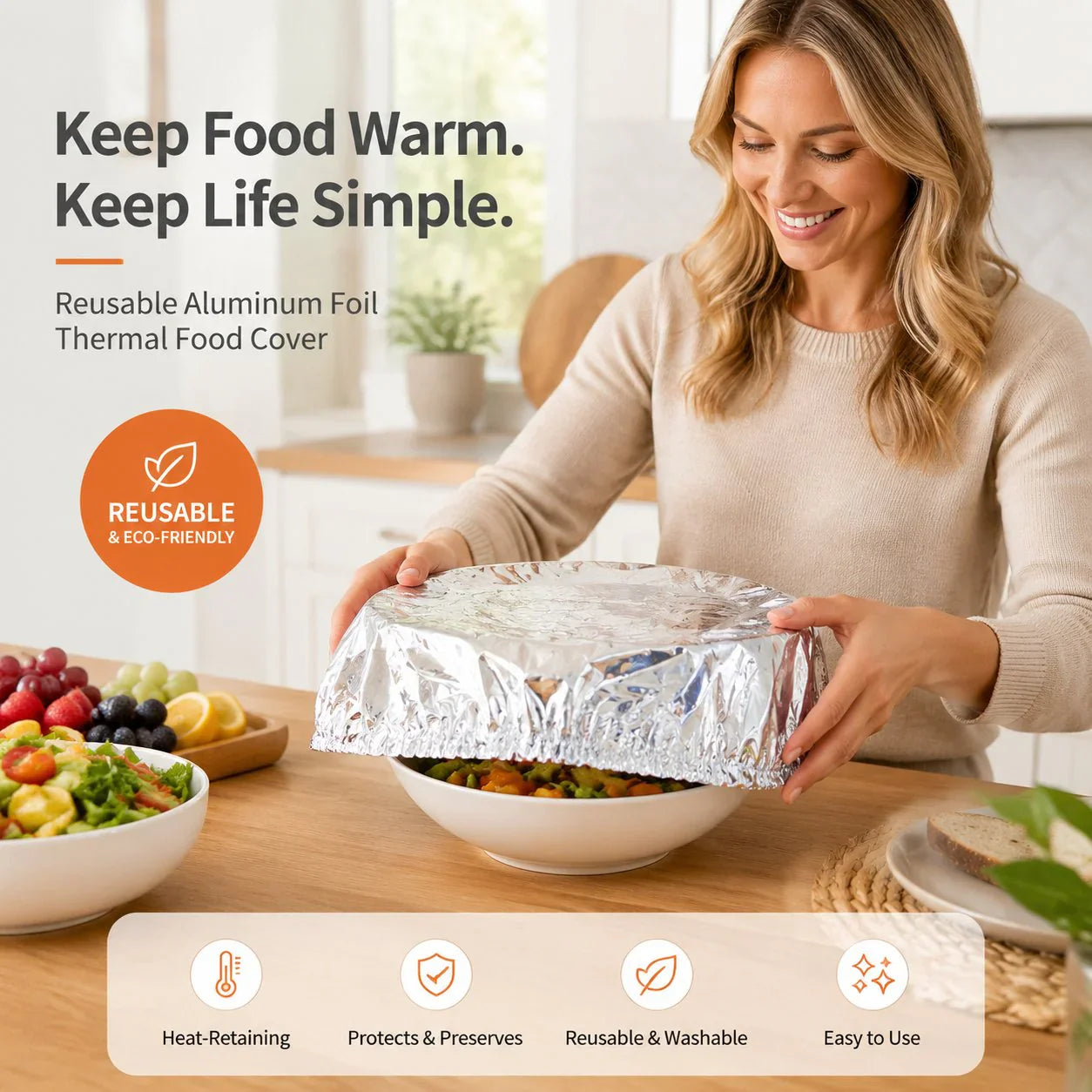 🏆 Last Day Special Price £6.99!!🍽️Reusable Aluminum Foil Thermal Food Cover — Heat-Retaining, Washable & Freshness-Preserving Kitchen Essential