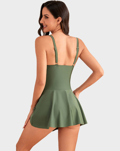 👙LAST DAY SALE 50% OFF!!💃Elegant Tummy Control One-Piece Swimdress for Women – Flattering Fit with Skirted Design