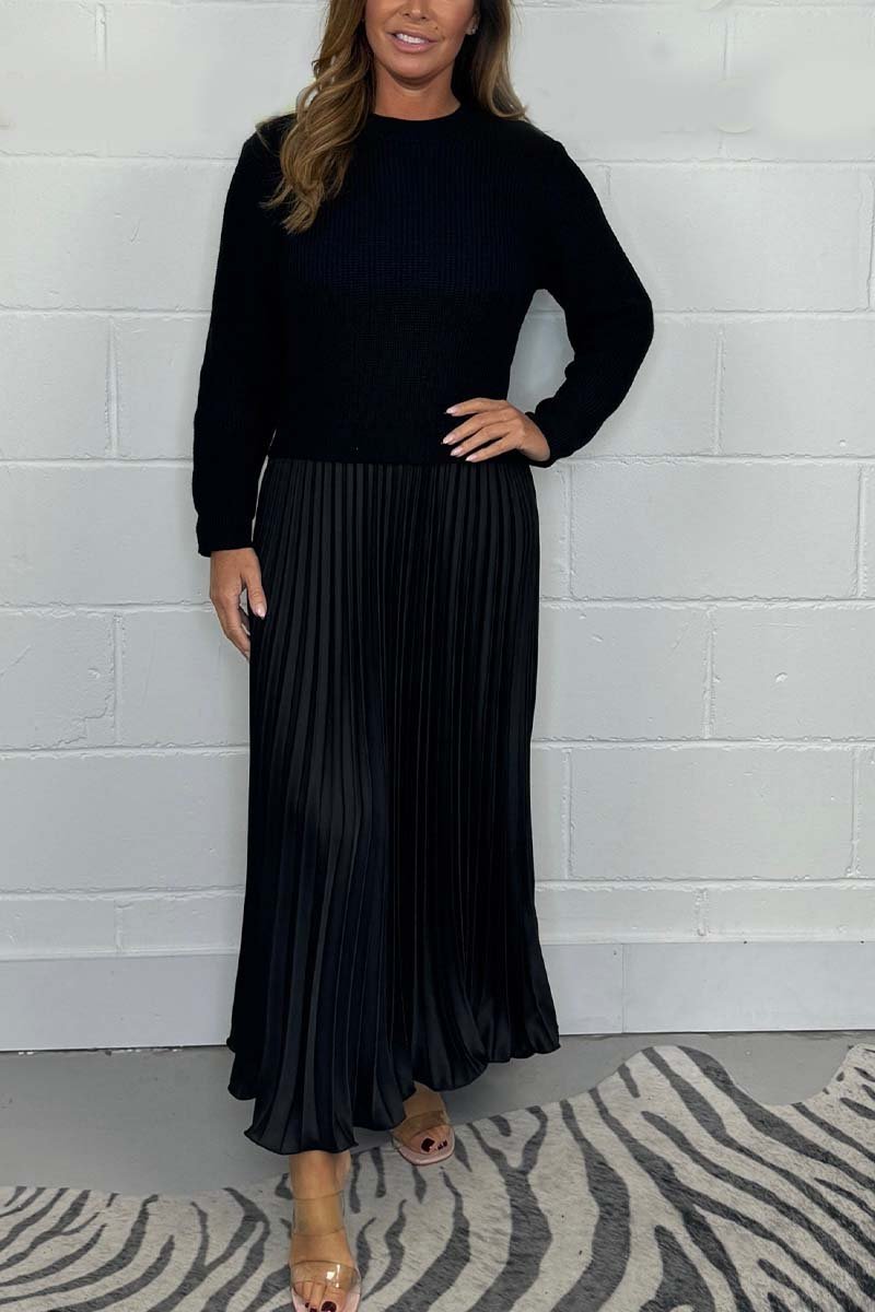🔥Black Friday Promotion 50%OFF🔥Women's solid color Long Sleeve Jumper & Pleated Bottom Dress