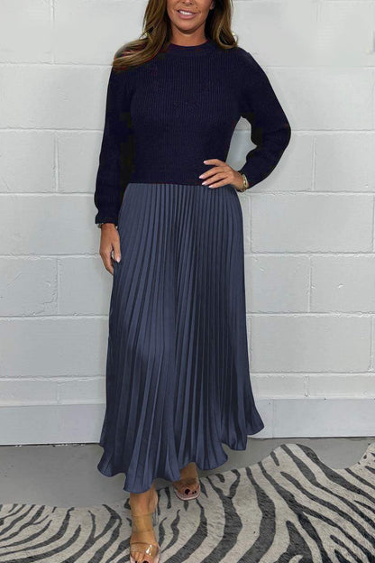 🔥Black Friday Promotion 50%OFF🔥Women's solid color Long Sleeve Jumper & Pleated Bottom Dress