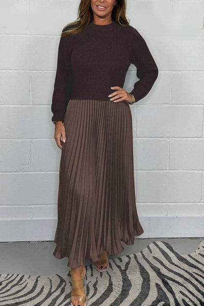 🔥Black Friday Promotion 50%OFF🔥Women's solid color Long Sleeve Jumper & Pleated Bottom Dress