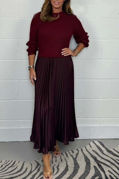 🔥Black Friday Promotion 50%OFF🔥Women's solid color Long Sleeve Jumper & Pleated Bottom Dress