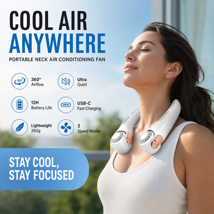 🔥LAST DAY SALE £12.99!!⚡50K+ SOLD!🍃❄️Neck Air Conditioner Fan – Ultra‑quiet, 360° rotating, 3 speeds. Hands‑free cooling, long battery. Summer essential!
