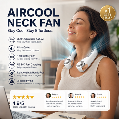 🔥LAST DAY SALE £12.99!!⚡50K+ SOLD!🍃❄️Neck Air Conditioner Fan – Ultra‑quiet, 360° rotating, 3 speeds. Hands‑free cooling, long battery. Summer essential!