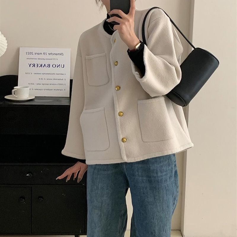 Simple Temperament Metal Button Short Coat for women