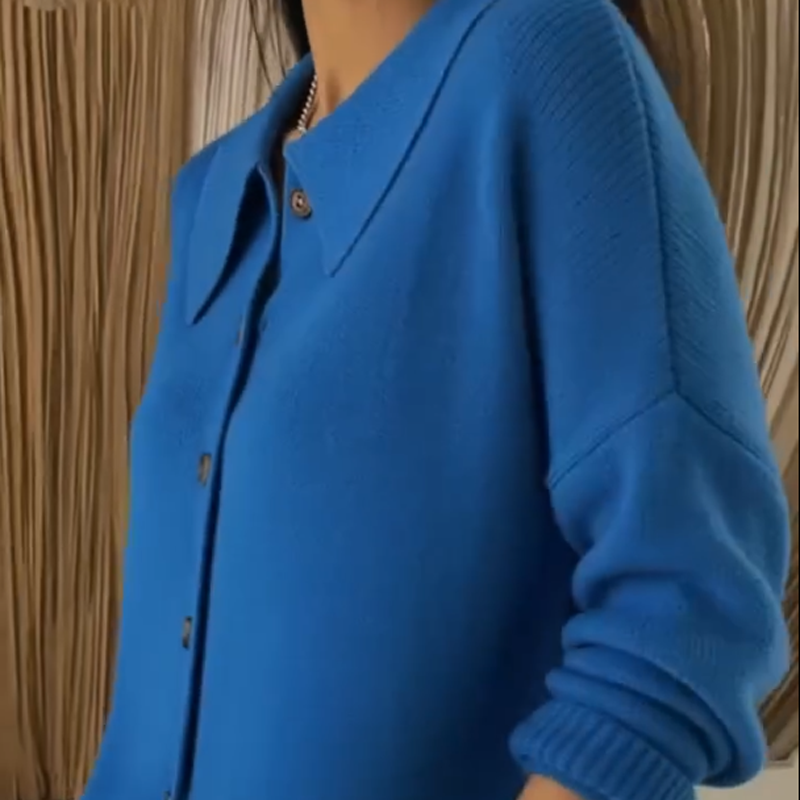 Women's Casual Ribbed Lapel Knit Cardigan