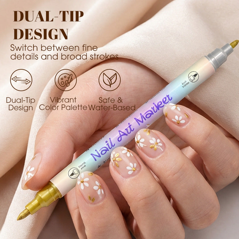 🥳2026 HOT SALE £9.99!!🥳💞50K+ SOLD!✨🎨Dual‑Tip Nail Art Pens – Quick‑dry, no UV lamp. Fine & brush tips. 12/24 vibrant colors. Easy DIY at home. No smudges, just art! 💅🖌️