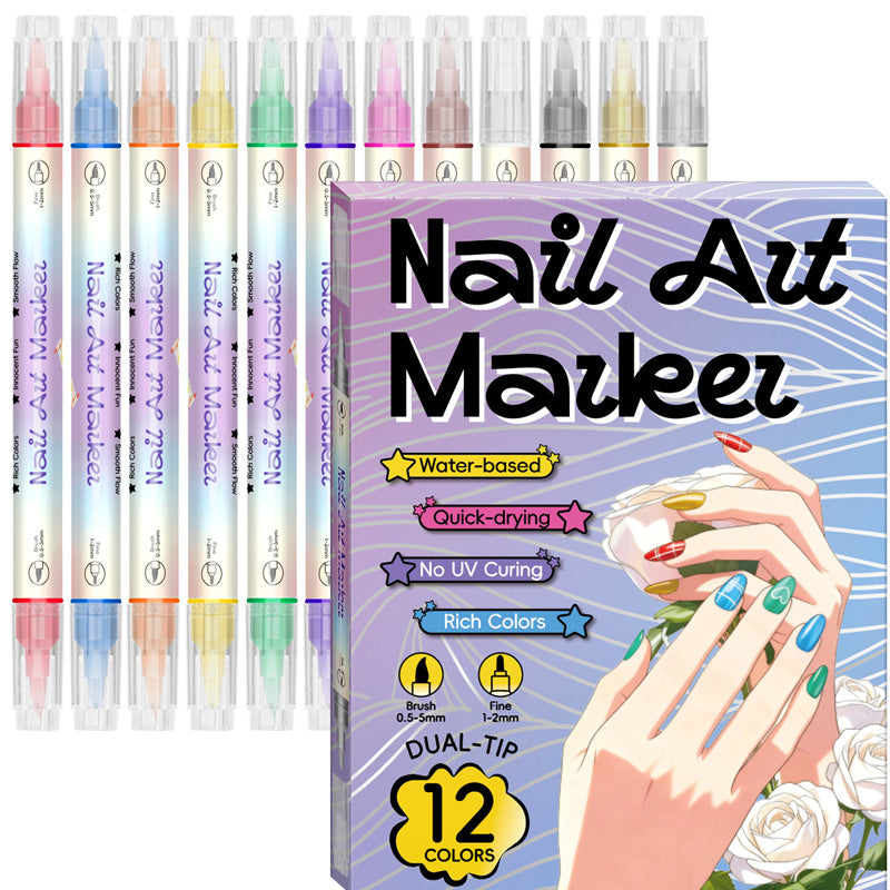 🥳2026 HOT SALE £9.99!!🥳💞50K+ SOLD!✨🎨Dual‑Tip Nail Art Pens – Quick‑dry, no UV lamp. Fine & brush tips. 12/24 vibrant colors. Easy DIY at home. No smudges, just art! 💅🖌️