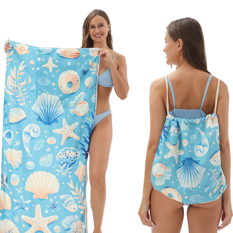 🏖️Summer Hot Sale - ONLY ￡10.99!!⚡50K+ SOLD!🌞🌊2-in-1 Printed Beach Towel Backpack