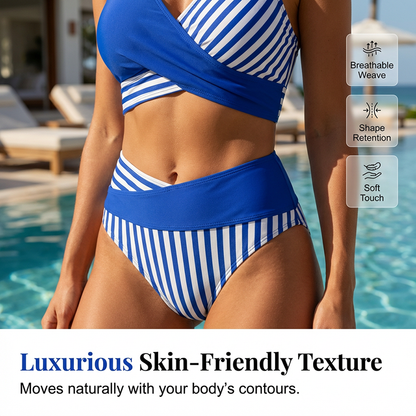 🏖️Summer Hot Sale - ONLY ￡14.99!!⚡50K+ SOLD!🌞🌊Two-Piece Color Block & Stripe Bikini Swimsuit
