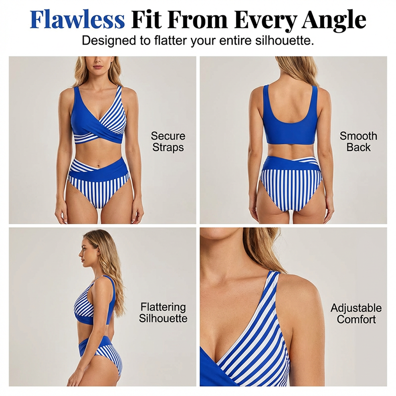 🏖️Summer Hot Sale - ONLY ￡14.99!!⚡50K+ SOLD!🌞🌊Two-Piece Color Block & Stripe Bikini Swimsuit