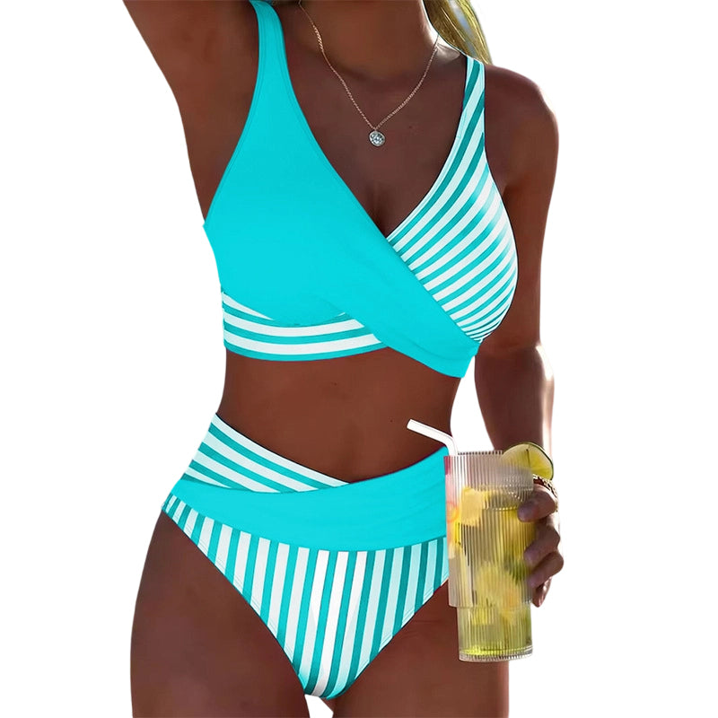 🏖️Summer Hot Sale - ONLY ￡14.99!!⚡50K+ SOLD!🌞🌊Two-Piece Color Block & Stripe Bikini Swimsuit