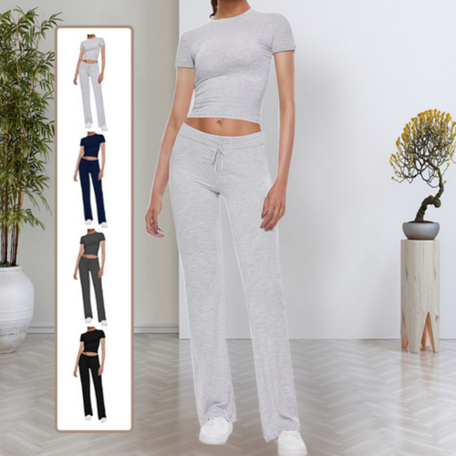 Women's Casual Solid Color T-Shirt & Straight Leg Pants Set