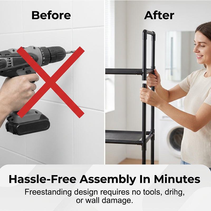 🗄️50% OFF NOW ! 🧺No-Drill Over-Washer Storage Rack, Waterproof Rustproof Laundry & Bathroom Organizer Shelf for Space Saving