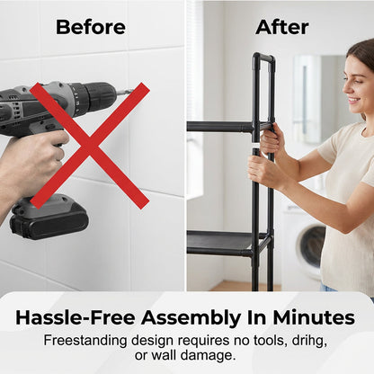 🗄️50% OFF NOW ! 🧺No-Drill Over-Washer Storage Rack, Waterproof Rustproof Laundry & Bathroom Organizer Shelf for Space Saving