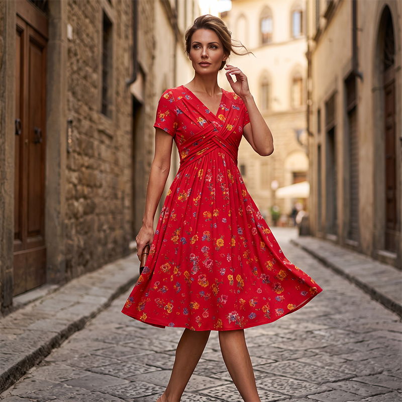 🔥LAST DAY SALE ONLY￡15.99!!🌿Women's V-Neck Floral Print Dress with Twist Waist