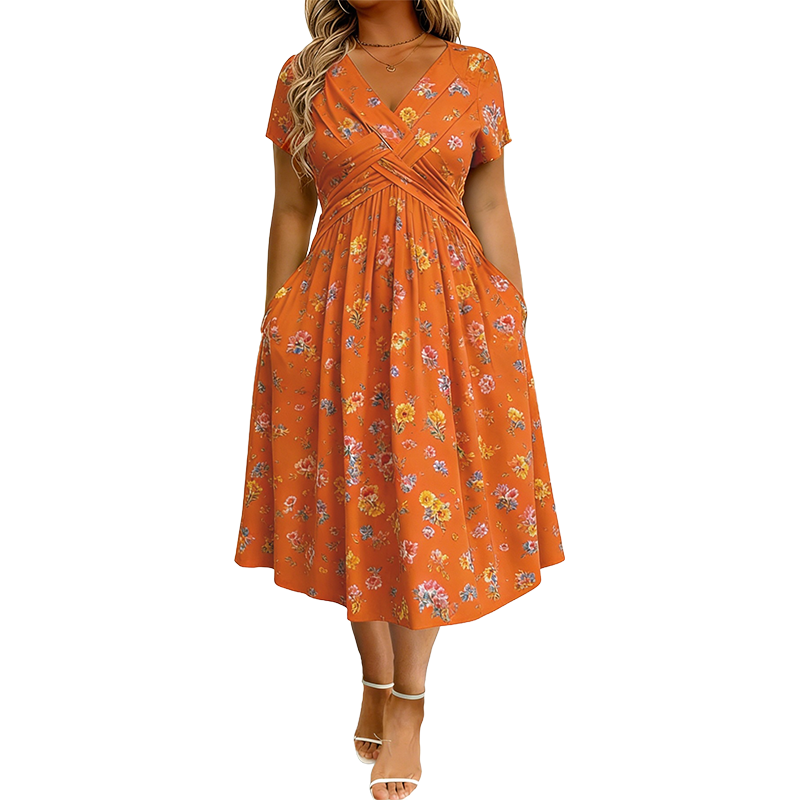 🔥LAST DAY SALE ONLY￡15.99!!🌿Women's V-Neck Floral Print Dress with Twist Waist