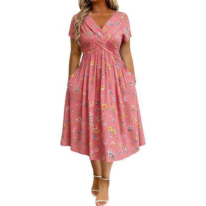 🔥LAST DAY SALE ONLY￡15.99!!🌿Women's V-Neck Floral Print Dress with Twist Waist