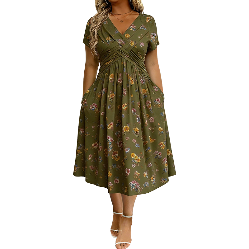 🔥LAST DAY SALE ONLY￡15.99!!🌿Women's V-Neck Floral Print Dress with Twist Waist