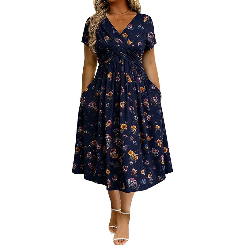 🔥LAST DAY SALE ONLY￡15.99!!🌿Women's V-Neck Floral Print Dress with Twist Waist