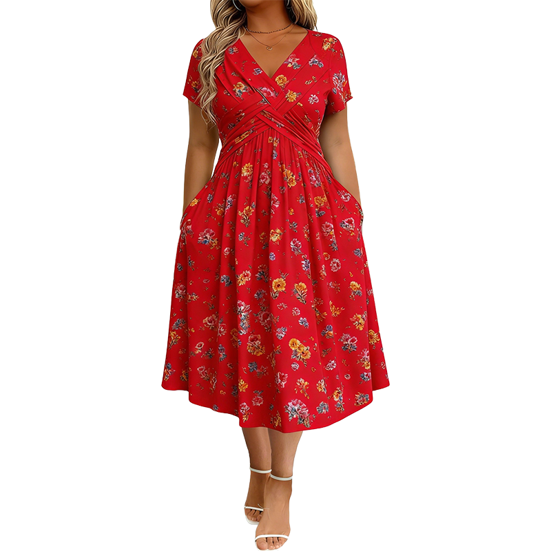 🔥LAST DAY SALE ONLY￡15.99!!🌿Women's V-Neck Floral Print Dress with Twist Waist