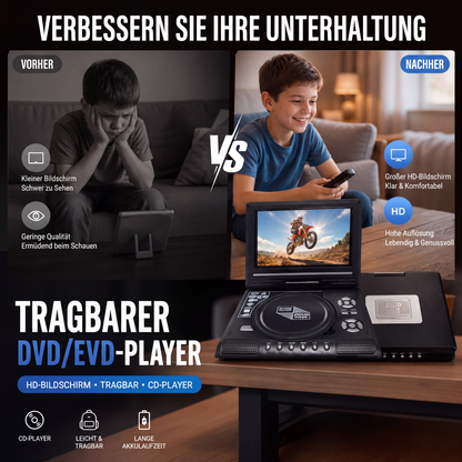 🥳2026 HEISSER VERKAUF🥳💞ÜBER 50.000 MAL VERKAUFT!📺✨ 50 % RABATT! 7,8 Zoll HD Tragbarer DVD-Player – Kristallklares Bild, integrierter Lautsprecher & AV-Ausgang. Spielt DVD/CD/USB/SD ab – perfekt für gemütliche Abende & Reisen! 🎬🎞️
