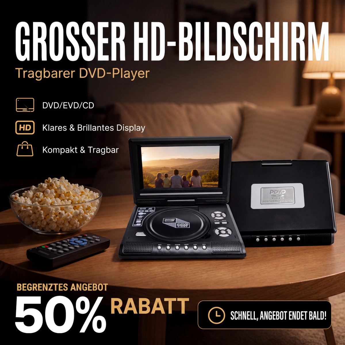 🥳2026 HEISSER VERKAUF🥳💞ÜBER 50.000 MAL VERKAUFT!📺✨ 50 % RABATT! 7,8 Zoll HD Tragbarer DVD-Player – Kristallklares Bild, integrierter Lautsprecher & AV-Ausgang. Spielt DVD/CD/USB/SD ab – perfekt für gemütliche Abende & Reisen! 🎬🎞️