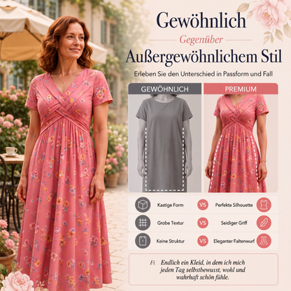 🌸🔥50% RABATT!🔥🔥Blumiges V-Ausschnitt-Kleid mit Taillendrehung – elegant und lässig für jeden Anlass