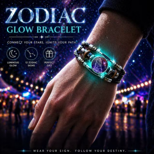 Wear your sign. Watch it glow after dark.-Glow-in-the-Dark 12 Leather Zodiac Bracelet