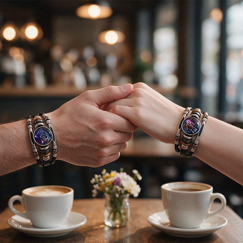 Wear your sign. Watch it glow after dark.-Glow-in-the-Dark 12 Leather Zodiac Bracelet