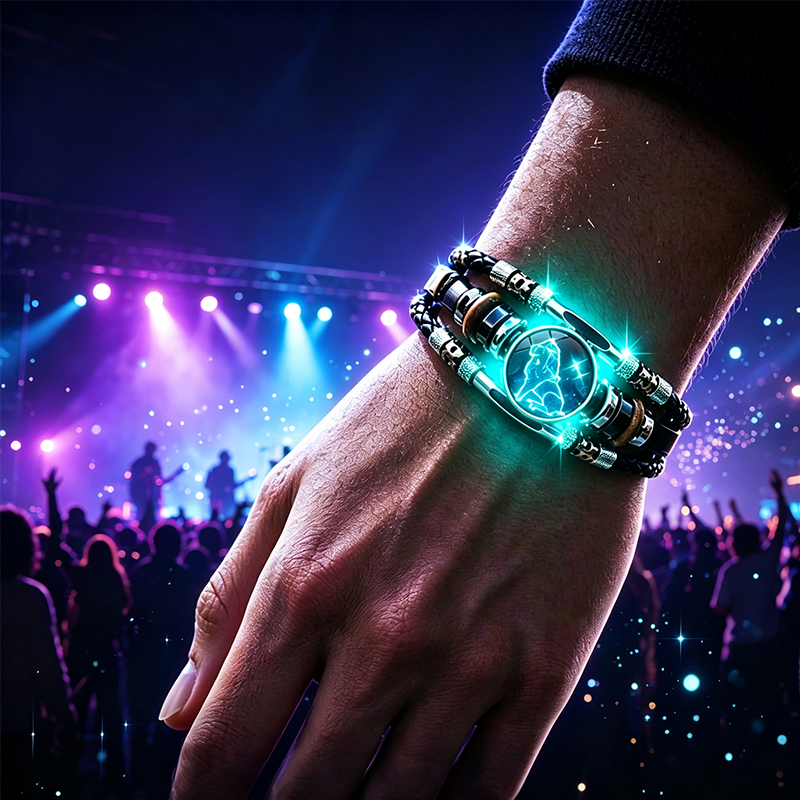 Wear your sign. Watch it glow after dark.-Glow-in-the-Dark 12 Leather Zodiac Bracelet