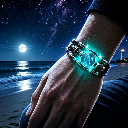 Wear your sign. Watch it glow after dark.-Glow-in-the-Dark 12 Leather Zodiac Bracelet