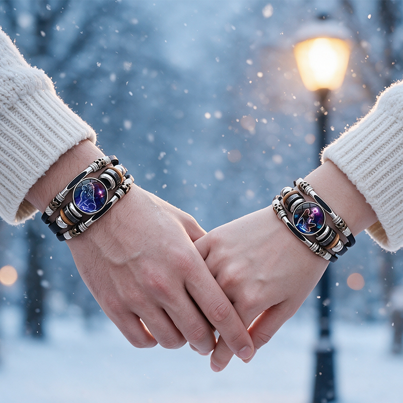 Wear your sign. Watch it glow after dark.-Glow-in-the-Dark 12 Leather Zodiac Bracelet
