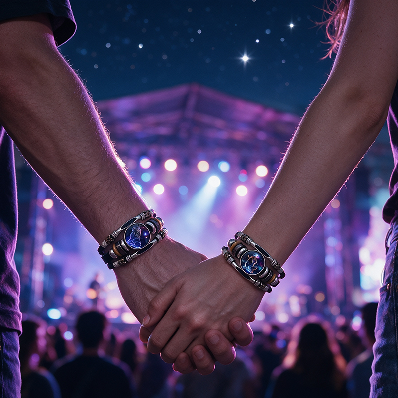 Wear your sign. Watch it glow after dark.-Glow-in-the-Dark 12 Leather Zodiac Bracelet