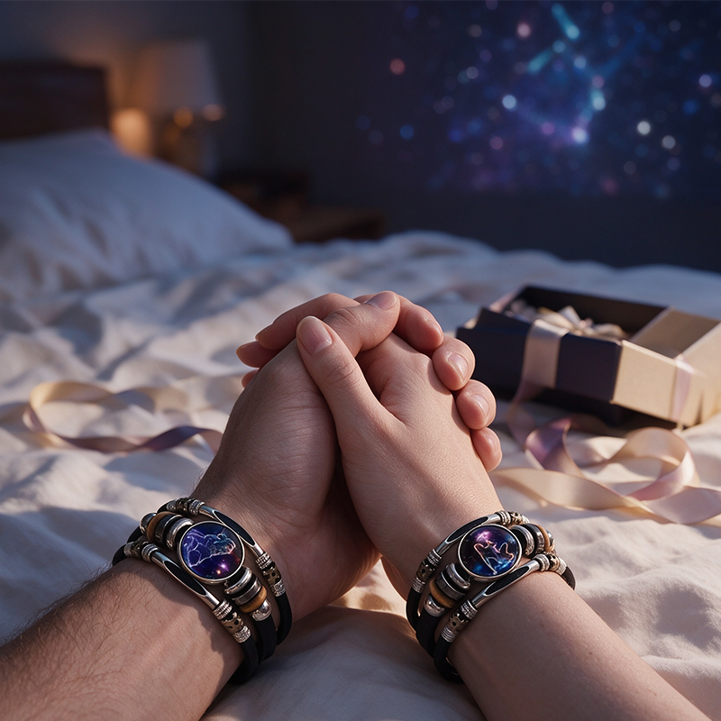 Wear your sign. Watch it glow after dark.-Glow-in-the-Dark 12 Leather Zodiac Bracelet